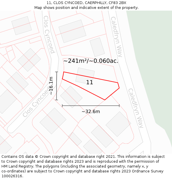 11, CLOS CYNCOED, CAERPHILLY, CF83 2BX: Plot and title map