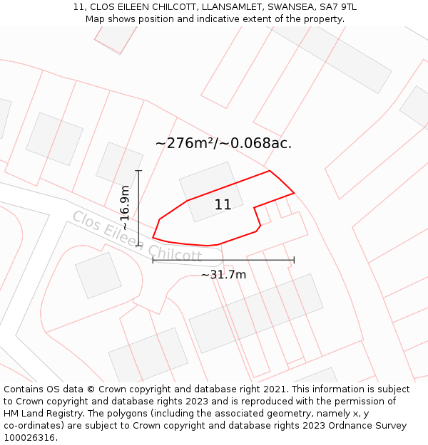 11, CLOS EILEEN CHILCOTT, LLANSAMLET, SWANSEA, SA7 9TL: Plot and title map