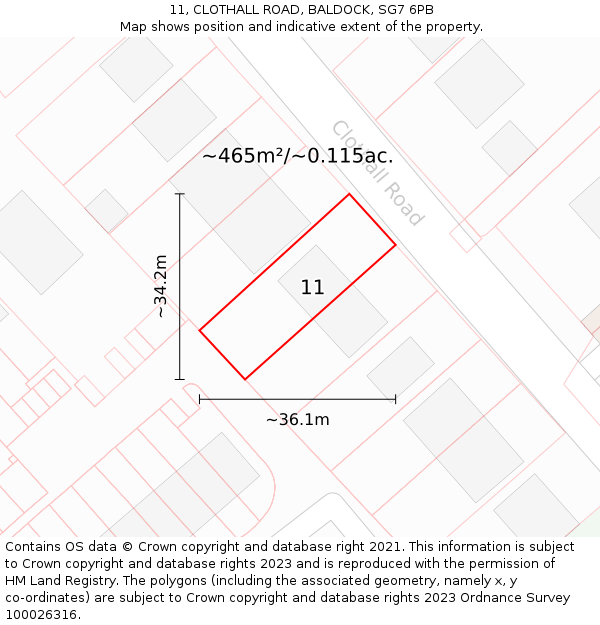 11, CLOTHALL ROAD, BALDOCK, SG7 6PB: Plot and title map