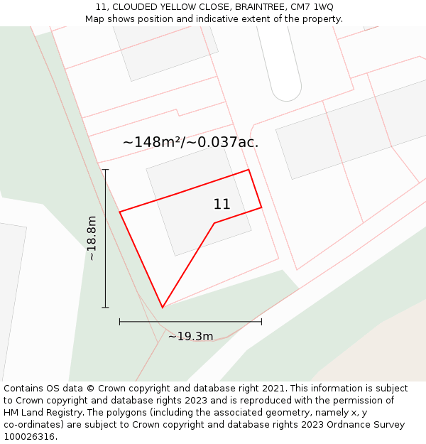 11, CLOUDED YELLOW CLOSE, BRAINTREE, CM7 1WQ: Plot and title map