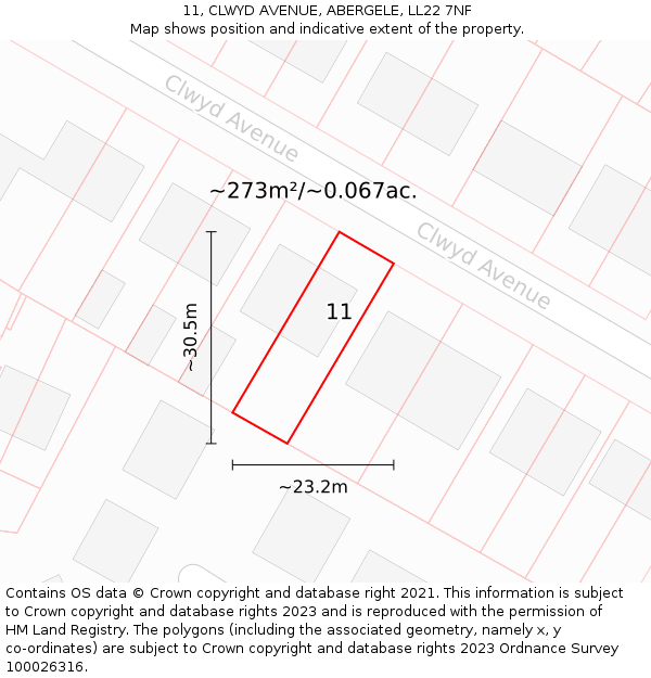 11, CLWYD AVENUE, ABERGELE, LL22 7NF: Plot and title map