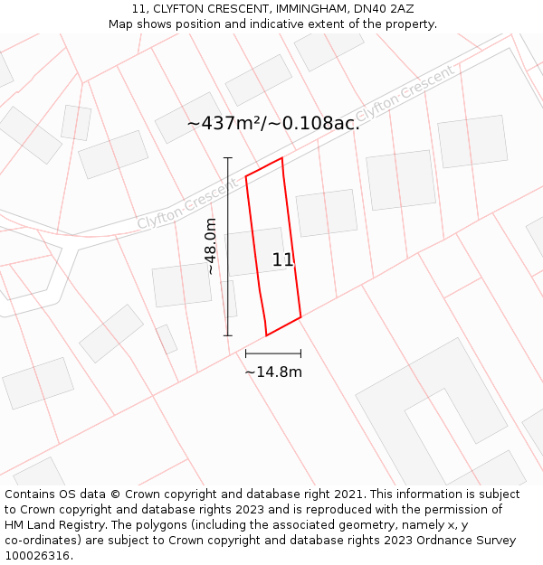 11, CLYFTON CRESCENT, IMMINGHAM, DN40 2AZ: Plot and title map