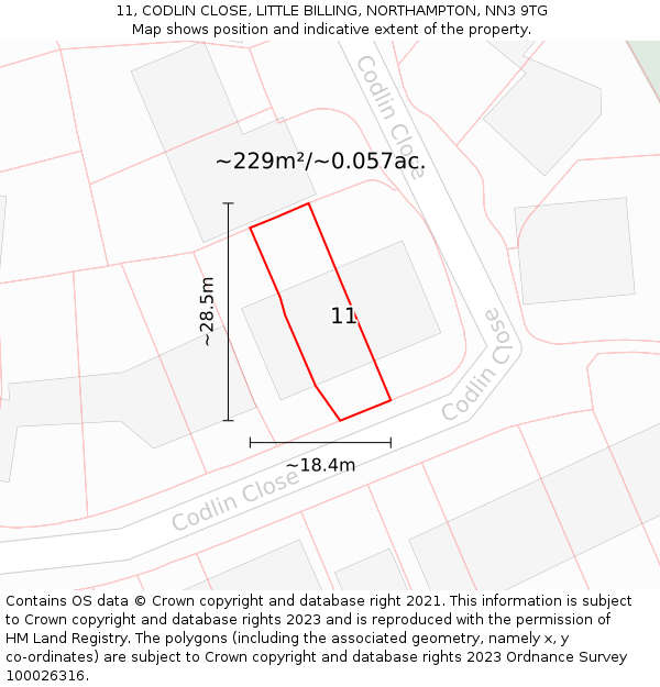 11, CODLIN CLOSE, LITTLE BILLING, NORTHAMPTON, NN3 9TG: Plot and title map