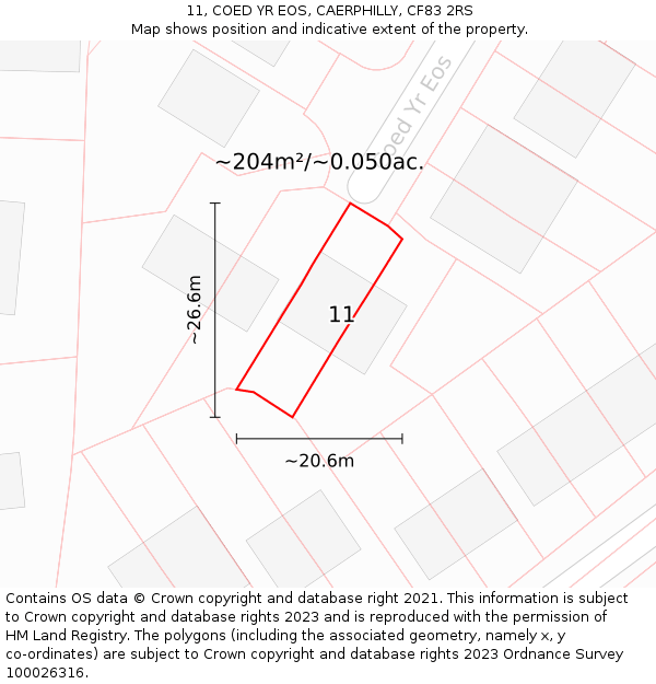 11, COED YR EOS, CAERPHILLY, CF83 2RS: Plot and title map