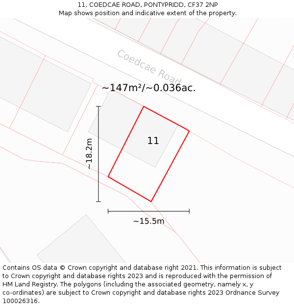 11, COEDCAE ROAD, PONTYPRIDD, CF37 2NP: Plot and title map