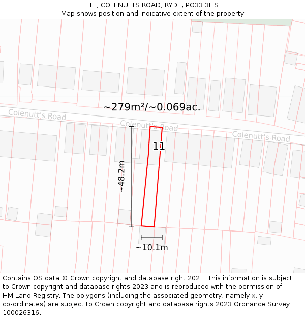 11, COLENUTTS ROAD, RYDE, PO33 3HS: Plot and title map