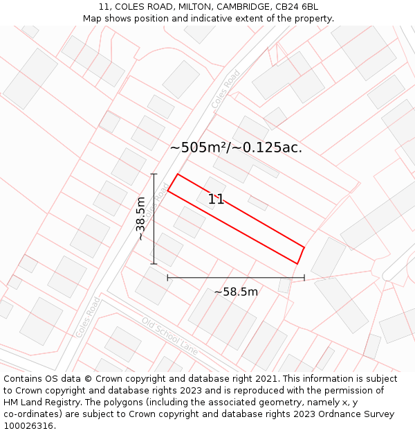 11, COLES ROAD, MILTON, CAMBRIDGE, CB24 6BL: Plot and title map