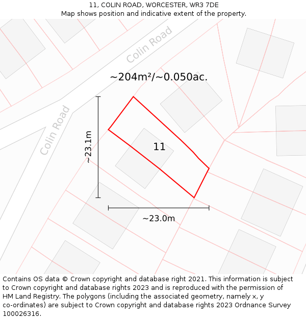 11, COLIN ROAD, WORCESTER, WR3 7DE: Plot and title map