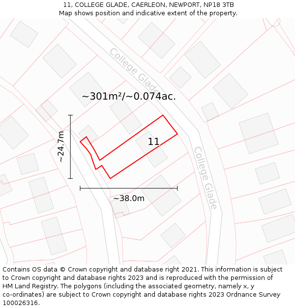 11, COLLEGE GLADE, CAERLEON, NEWPORT, NP18 3TB: Plot and title map