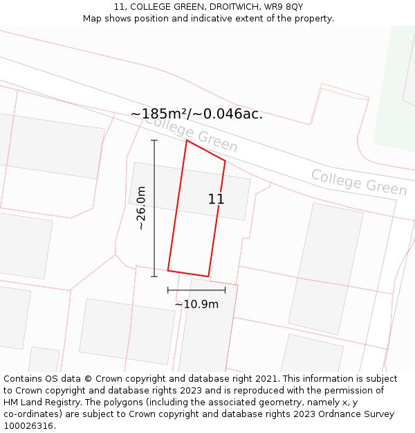 11, COLLEGE GREEN, DROITWICH, WR9 8QY: Plot and title map