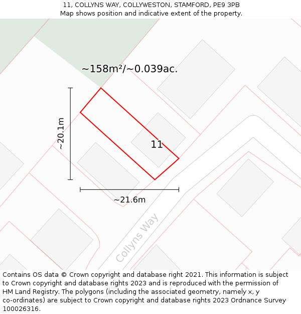 11, COLLYNS WAY, COLLYWESTON, STAMFORD, PE9 3PB: Plot and title map
