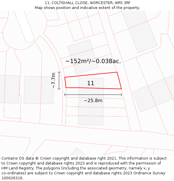 11, COLTISHALL CLOSE, WORCESTER, WR5 3RF: Plot and title map