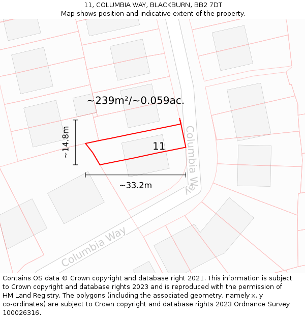 11, COLUMBIA WAY, BLACKBURN, BB2 7DT: Plot and title map