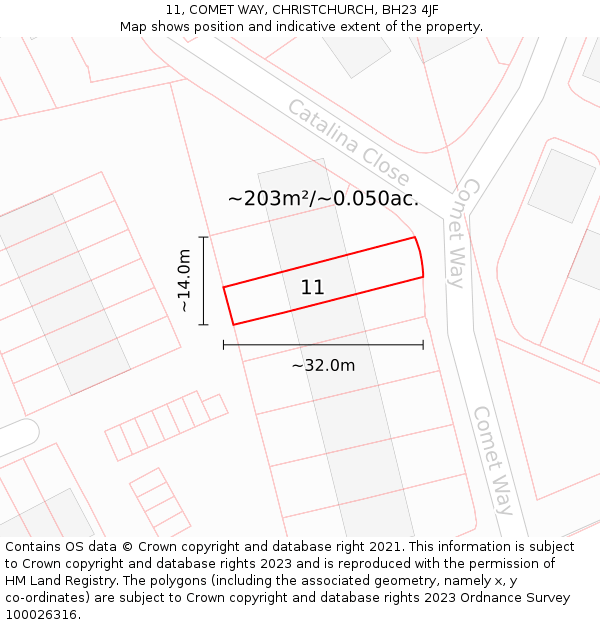 11, COMET WAY, CHRISTCHURCH, BH23 4JF: Plot and title map