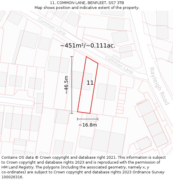 11, COMMON LANE, BENFLEET, SS7 3TB: Plot and title map
