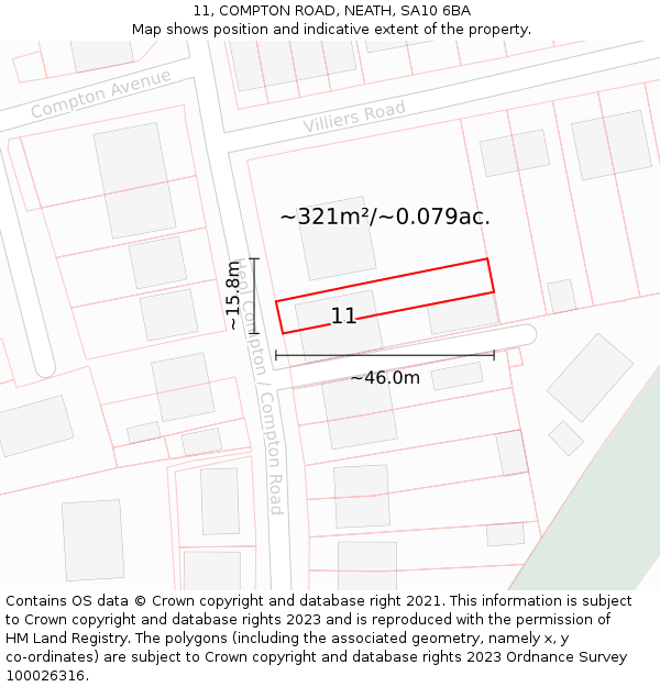 11, COMPTON ROAD, NEATH, SA10 6BA: Plot and title map