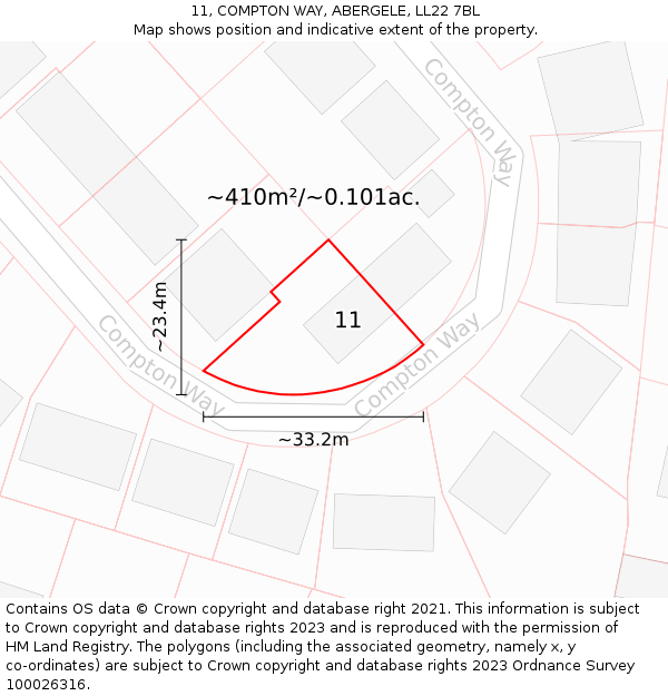 11, COMPTON WAY, ABERGELE, LL22 7BL: Plot and title map