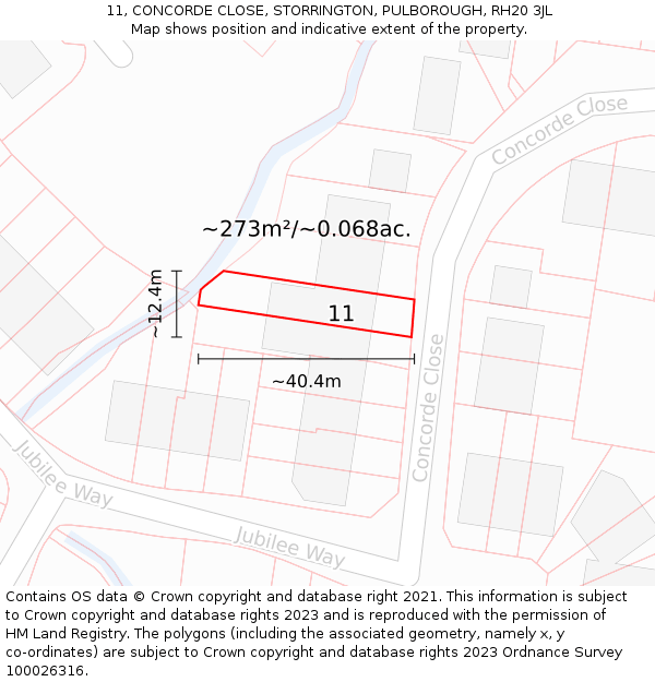 11, CONCORDE CLOSE, STORRINGTON, PULBOROUGH, RH20 3JL: Plot and title map