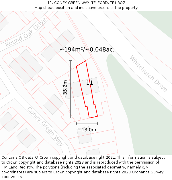 11, CONEY GREEN WAY, TELFORD, TF1 3QZ: Plot and title map