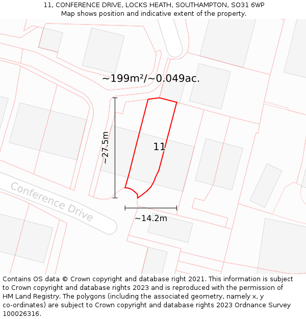 11, CONFERENCE DRIVE, LOCKS HEATH, SOUTHAMPTON, SO31 6WP: Plot and title map