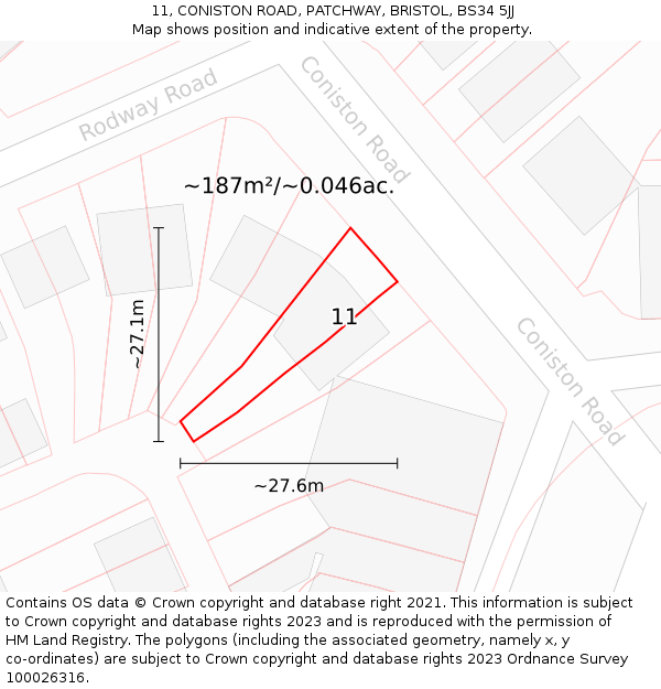 11, CONISTON ROAD, PATCHWAY, BRISTOL, BS34 5JJ: Plot and title map