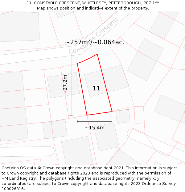 11, CONSTABLE CRESCENT, WHITTLESEY, PETERBOROUGH, PE7 1YY: Plot and title map