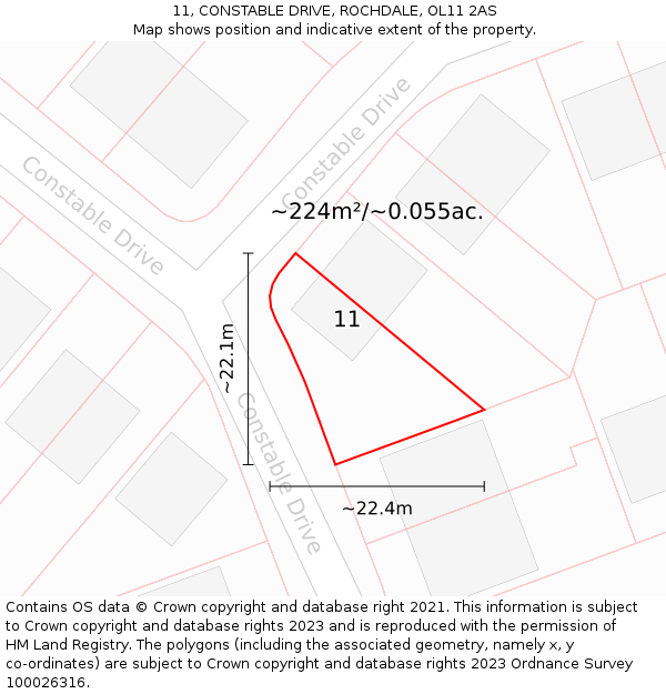 11, CONSTABLE DRIVE, ROCHDALE, OL11 2AS: Plot and title map