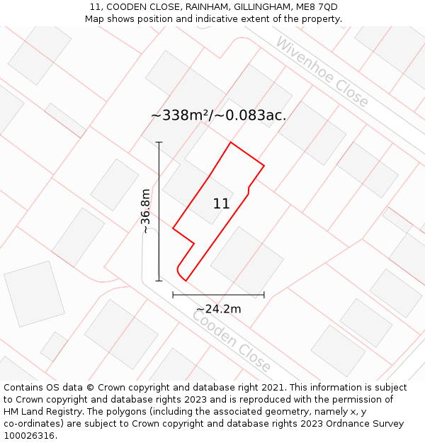 11, COODEN CLOSE, RAINHAM, GILLINGHAM, ME8 7QD: Plot and title map