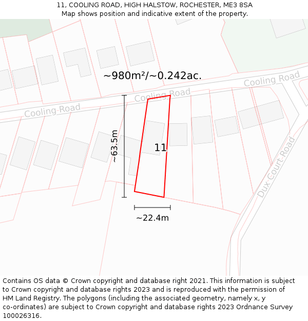 11, COOLING ROAD, HIGH HALSTOW, ROCHESTER, ME3 8SA: Plot and title map