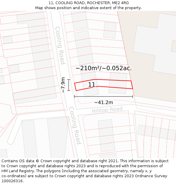 11, COOLING ROAD, ROCHESTER, ME2 4RG: Plot and title map