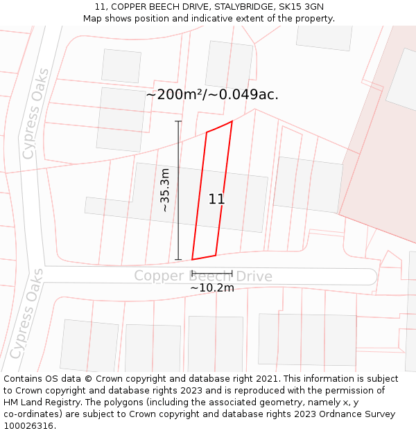 11, COPPER BEECH DRIVE, STALYBRIDGE, SK15 3GN: Plot and title map