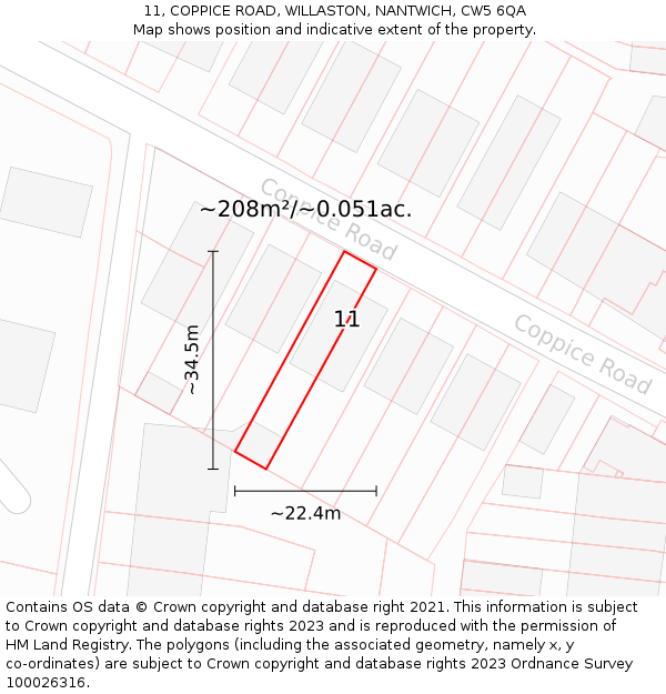 11, COPPICE ROAD, WILLASTON, NANTWICH, CW5 6QA: Plot and title map