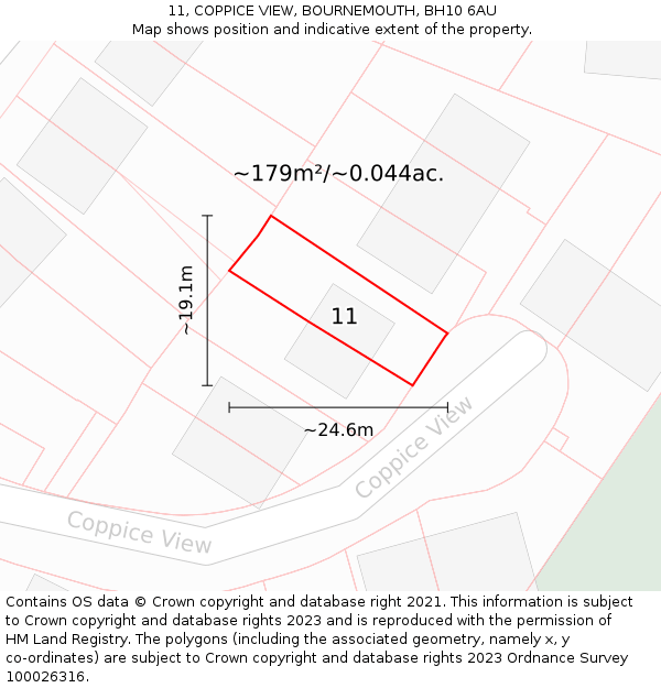 11, COPPICE VIEW, BOURNEMOUTH, BH10 6AU: Plot and title map