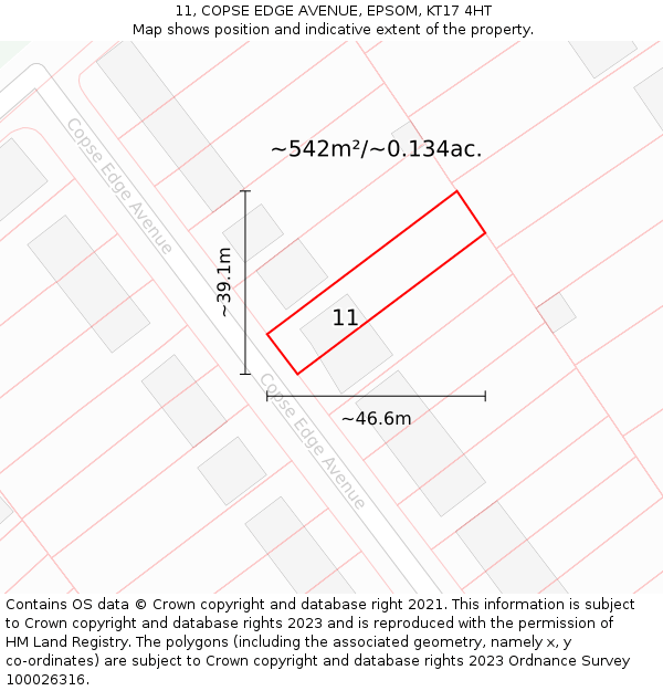 11, COPSE EDGE AVENUE, EPSOM, KT17 4HT: Plot and title map