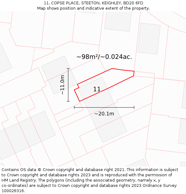 11, COPSE PLACE, STEETON, KEIGHLEY, BD20 6FD: Plot and title map