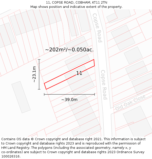 11, COPSE ROAD, COBHAM, KT11 2TN: Plot and title map