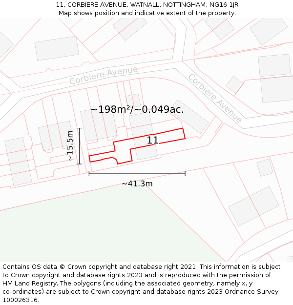11, CORBIERE AVENUE, WATNALL, NOTTINGHAM, NG16 1JR: Plot and title map