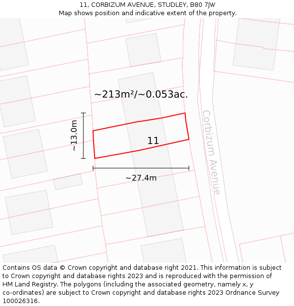 11, CORBIZUM AVENUE, STUDLEY, B80 7JW: Plot and title map