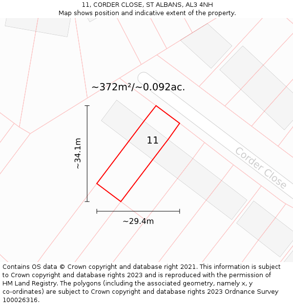 11, CORDER CLOSE, ST ALBANS, AL3 4NH: Plot and title map