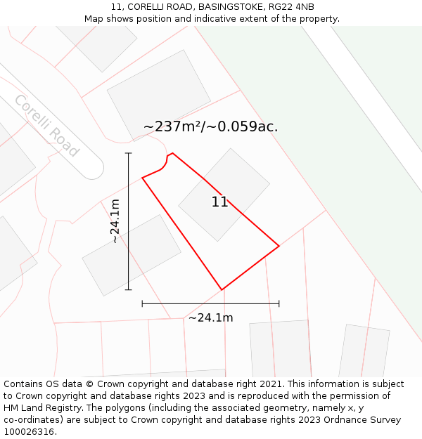 11, CORELLI ROAD, BASINGSTOKE, RG22 4NB: Plot and title map