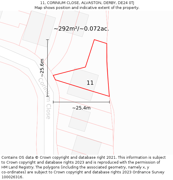 11, CORINIUM CLOSE, ALVASTON, DERBY, DE24 0TJ: Plot and title map