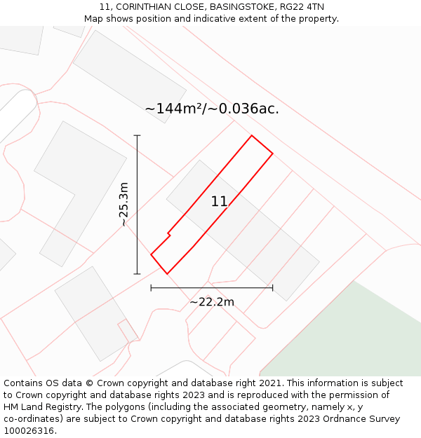 11, CORINTHIAN CLOSE, BASINGSTOKE, RG22 4TN: Plot and title map