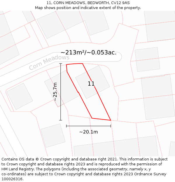 11, CORN MEADOWS, BEDWORTH, CV12 9AS: Plot and title map