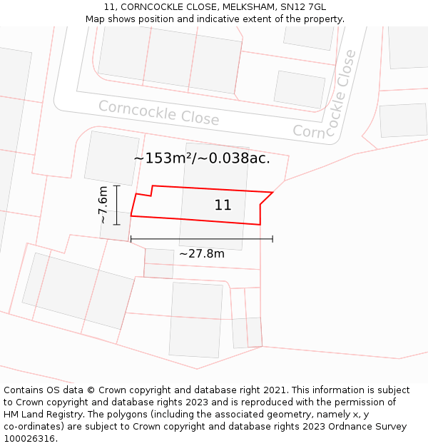 11, CORNCOCKLE CLOSE, MELKSHAM, SN12 7GL: Plot and title map