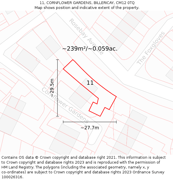 11, CORNFLOWER GARDENS, BILLERICAY, CM12 0TQ: Plot and title map