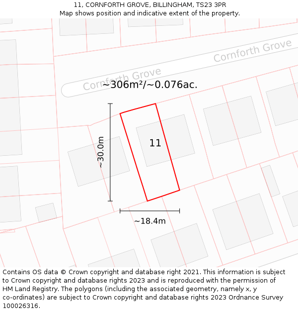11, CORNFORTH GROVE, BILLINGHAM, TS23 3PR: Plot and title map