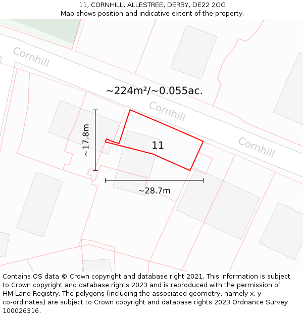 11, CORNHILL, ALLESTREE, DERBY, DE22 2GG: Plot and title map