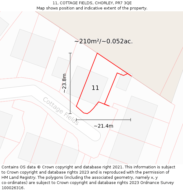 11, COTTAGE FIELDS, CHORLEY, PR7 3QE: Plot and title map