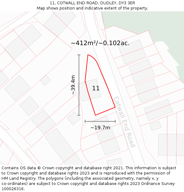 11, COTWALL END ROAD, DUDLEY, DY3 3ER: Plot and title map