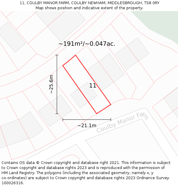 11, COULBY MANOR FARM, COULBY NEWHAM, MIDDLESBROUGH, TS8 0RY: Plot and title map